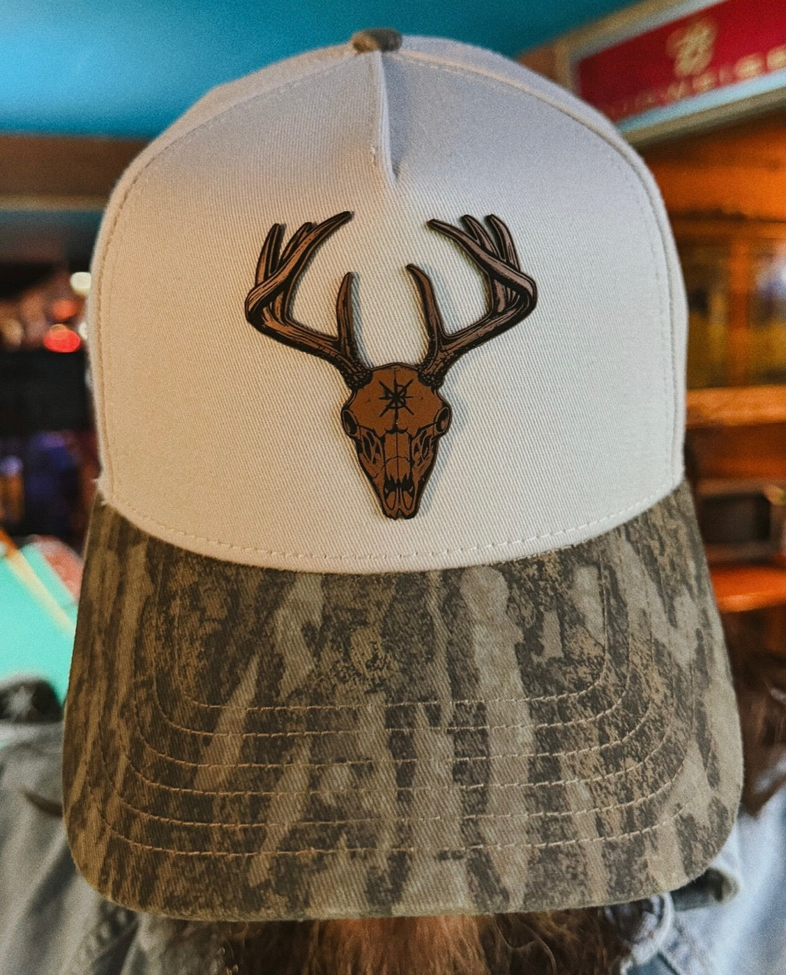 White And Camo Deer Logo Hat